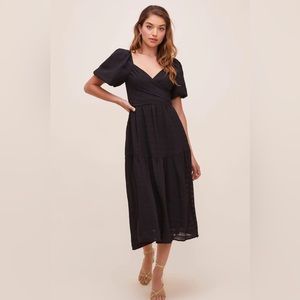ASTR The Label Sonnet Puff Sleeve Midi Dress Black Size M